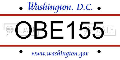 OBE155 District Of Columbia License Plate