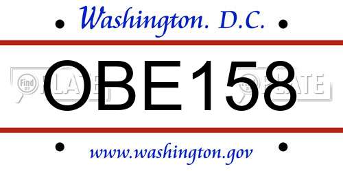 OBE158 District Of Columbia License Plate