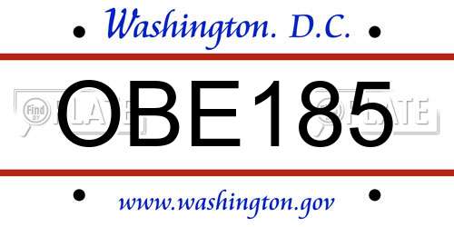 OBE185 District Of Columbia License Plate
