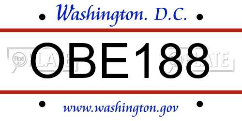 OBE188 District Of Columbia License Plate