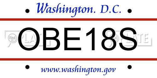 OBE18S District Of Columbia License Plate