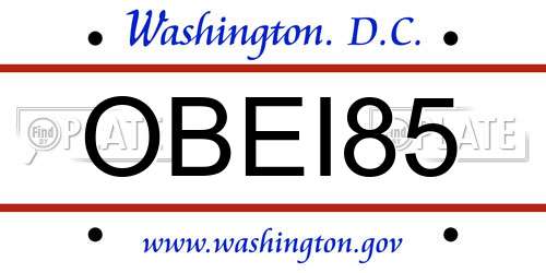 OBEI85 District Of Columbia License Plate