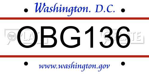 OBG136 District Of Columbia License Plate