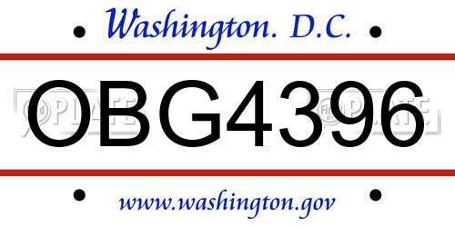 OBG4396 District Of Columbia License Plate
