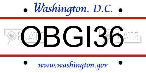 OBGI36 District Of Columbia License Plate
