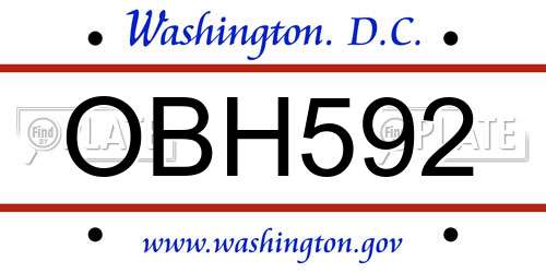 OBH592 District Of Columbia License Plate