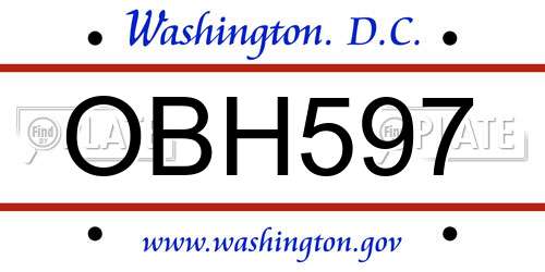 OBH597 District Of Columbia License Plate
