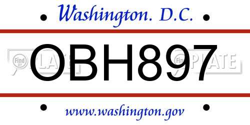 OBH897 District Of Columbia License Plate