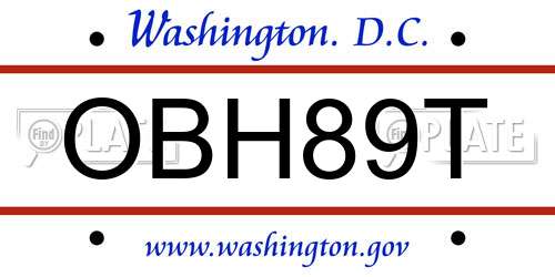 OBH89T District Of Columbia License Plate