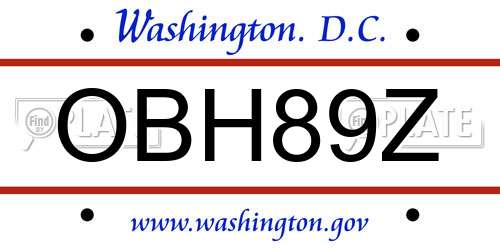 OBH89Z District Of Columbia License Plate