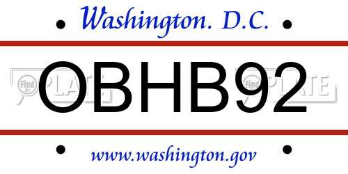 OBHB92 District Of Columbia License Plate