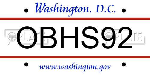 OBHS92 District Of Columbia License Plate