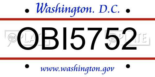 OBI5752 District Of Columbia License Plate
