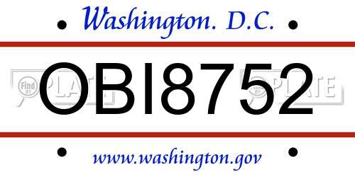 OBI8752 District Of Columbia License Plate