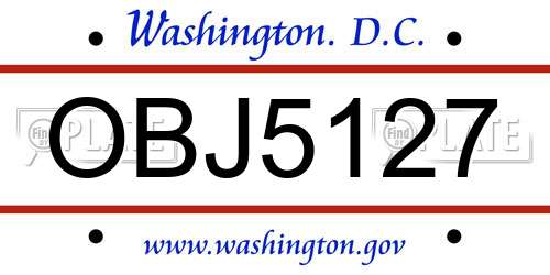 OBJ5127 District Of Columbia License Plate