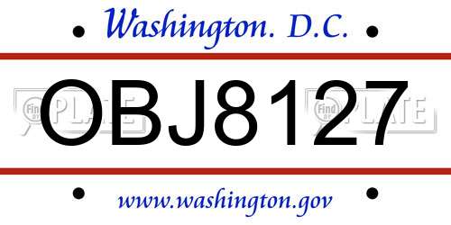 OBJ8127 District Of Columbia License Plate