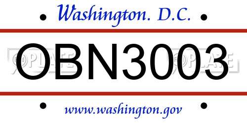 OBN3003 District Of Columbia License Plate