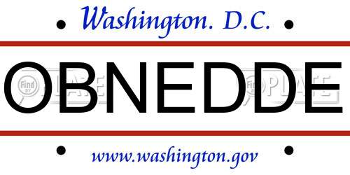 OBNEDDE District Of Columbia License Plate