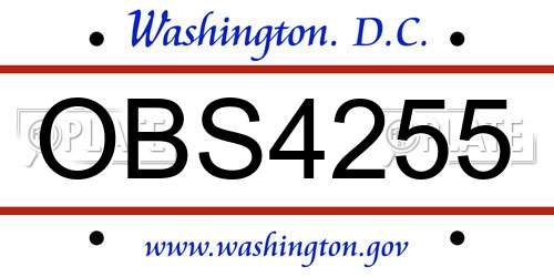 OBS4255 District Of Columbia License Plate