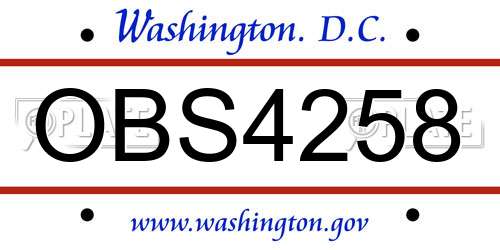 OBS4258 District Of Columbia License Plate