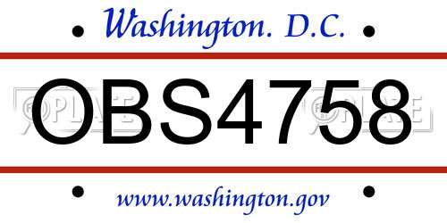 OBS4758 District Of Columbia License Plate