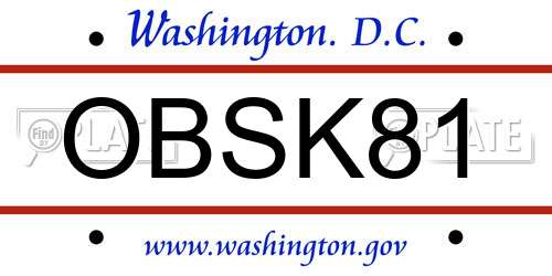 OBSK81 District Of Columbia License Plate