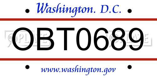 OBT0689 District Of Columbia License Plate