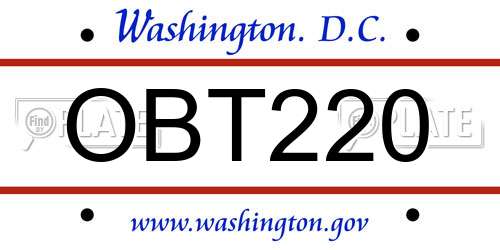 OBT220 District Of Columbia License Plate