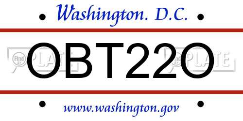 OBT22O District Of Columbia License Plate