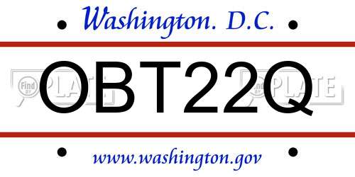 OBT22Q District Of Columbia License Plate