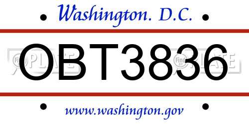 OBT3836 District Of Columbia License Plate