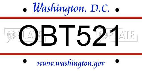 OBT521 District Of Columbia License Plate