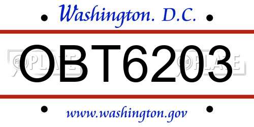 OBT6203 District Of Columbia License Plate