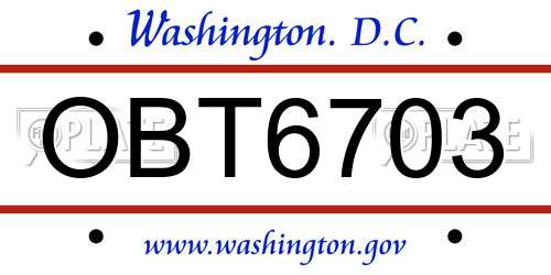 OBT6703 District Of Columbia License Plate