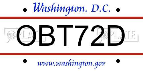 OBT72D District Of Columbia License Plate