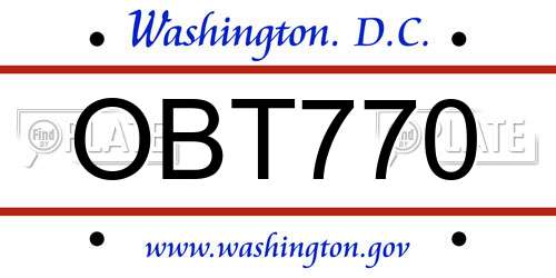 OBT770 District Of Columbia License Plate