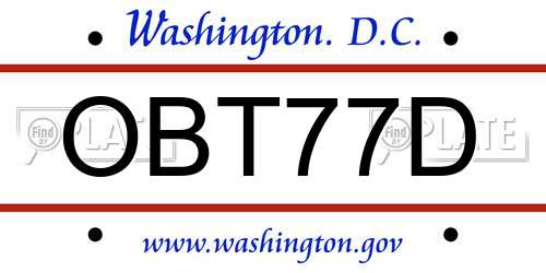 OBT77D District Of Columbia License Plate