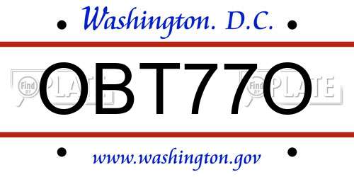 OBT77O District Of Columbia License Plate