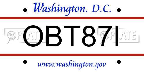 OBT87I District Of Columbia License Plate