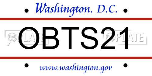 OBTS21 District Of Columbia License Plate