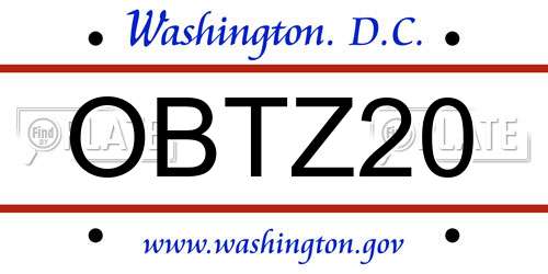 OBTZ20 District Of Columbia License Plate