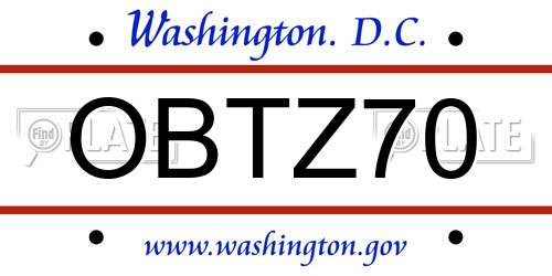 OBTZ70 District Of Columbia License Plate
