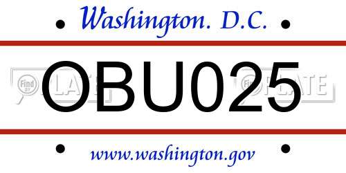 OBU025 District Of Columbia License Plate