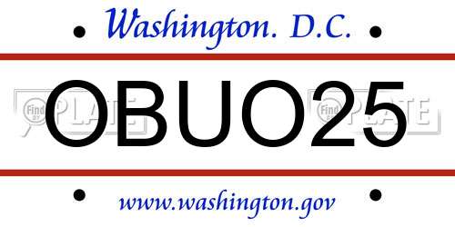 OBUO25 District Of Columbia License Plate