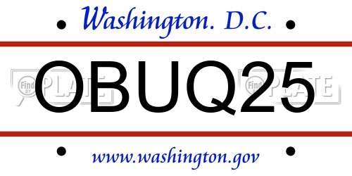 OBUQ25 District Of Columbia License Plate