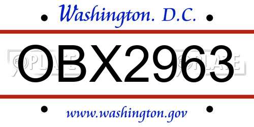 OBX2963 District Of Columbia License Plate