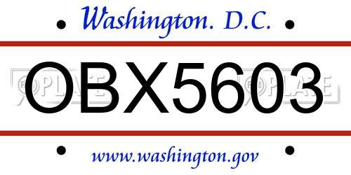 OBX5603 District Of Columbia License Plate