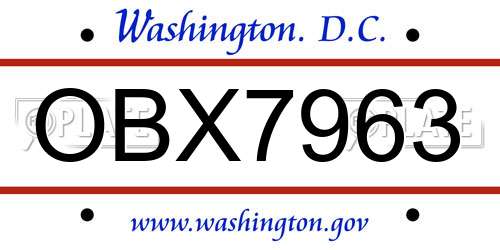 OBX7963 District Of Columbia License Plate
