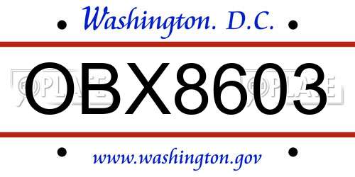 OBX8603 District Of Columbia License Plate