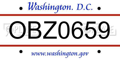 OBZ0659 District Of Columbia License Plate